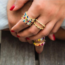 Colorido anel largo mosaico grande suqare arco-íris baguette cz eternidade ouro cor banda anel jóias para moda feminino elegância presente 2024 - compre barato