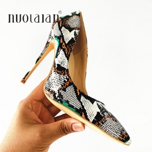 Sexy High Heels Shoes Woman Snake Print Leather Stilettos Shoes For Women Pointed Toe Slip-on Leather Dress Pumps wedding Shoes 2024 - buy cheap