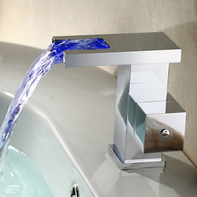 Free shipping Color Changing LED Waterfall Bathroom Sink  square Faucet 2024 - buy cheap
