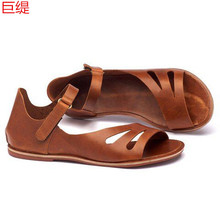 Summer  Women's Sandals Flat Roman shoes Fish mouth Foil Cortex Front tie Wedge Woman shoes 2024 - buy cheap