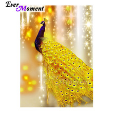 Ever Moment-pintura de diamante 5D DIY mosaico de pavo real dorado, bordado de diamantes de imitación cuadrados, decoración ASF1654 2024 - compra barato