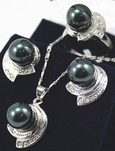 Colgante de perla de concha, conjunto de anillo y pendientes, 4 colores naturales populares, verde, rosa oscuro, rojo, negro, verde, 10mm 2024 - compra barato