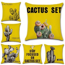 New Linen Cotton Pillowcase Yellow Cactus Series Printed Square Pillow Cover Household 45*45cm Without Pillow Inner 2024 - buy cheap