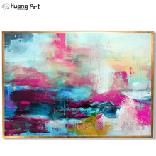 Pintura abstrata moderna rosa para parede, pintura a óleo para decoração de parede de quarto, pintura de paisagem colorida à mão 2024 - compre barato