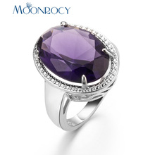 MOONROCY Purple Crystal Rings Silver Color Oval Party Ring for Women Girls Vintage Gift Drop Shipping Jewelry Wholesale 2024 - buy cheap