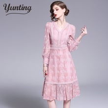 Women Casual Long Dress New 2020 Autumn Fashion Hollow Out Lace A-line Luxury Elegant Ladies Party Dresses 2024 - buy cheap