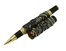 Винтажная Роскошная Шариковая ручка Jinhao с двумя искусственными жемчужинами, тяжелая металлическая ручка с тиснением серого цвета для офиса 2024 - купить недорого
