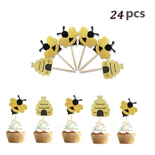 24 pçs bumble abelha cupcake toppers glitter favo de mel bolo topper escolhas chá de bebê gênero revelar festa de alimentos decoração suprimentos 2024 - compre barato