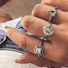 3 unids/set exquisito corazón redondo geométrico de cristal conjunto de Color plata anillos de mujer de lujo regalo de boda joyería juego de anillos para mujer 2024 - compra barato