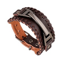 Genuine Leather Brown Black Braided Punk Wrap Bracelets For Man New Design Adjustable Charm Bracelets 2024 - buy cheap