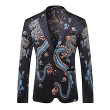 2019 Men Fashion Dragon Printing Blazer Slim Fit Casual Suit Jacket For Men Stage Designer Suit Jacket Blazer Men 2024 - buy cheap