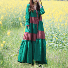 LZJN Summer Autumn Long Bohemian Dress Cotton Linen Women Floral Shirt Dress Maxi Rockabilly Patchwork Red Boho Robe Femme 2024 - buy cheap