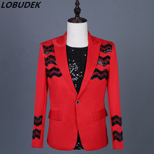 Fashion Red Black Sequined Blazers Slim Coat Spring Summer Bar Prom Men's Clothing Banquet Singer Host Stage Performance Costume 2024 - buy cheap