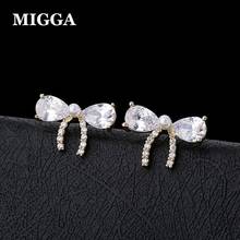 MIGGA Delicate AAA Cubic Zirconia Paved Bowknot Stud Earrings Gold Color Fashion Women Studs Jewelry 2024 - buy cheap