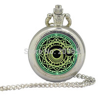 Wholesale 12pcs/lot 35mm Victorian Steel green Magic circle Charm Pocket Watches Necklaces steampunk pendant men womens wedding 2024 - buy cheap