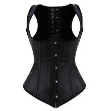 Mulheres sexy colete preto rendas até cetim de aço desossado underbust cintura cincher corset bustier corpo shaper mais tamanho S-6XL 2024 - compre barato