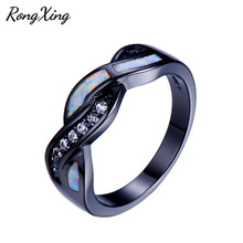 RongXing Bohemian White Fire Opal Birthstone Rings For Women Black Gold Filled Crystal Zircon Crossed Ring New Year Gifts RB0850 2024 - buy cheap