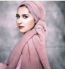 Большой размер 180 см * 95 см плиссированные морщинки женский хиджаб шарф мусульманский головной платок простые цвета 2024 - купить недорого