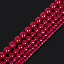 Wholesale Round Dyed Fuchsia Natural Stone Spacer Beads For Jewelry Making DIY Crystal Bracelet 4/6/8/10/12 mm Strand 15'' 2024 - buy cheap