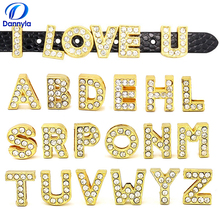 10pcs/lot 10mm Gold Full Rhinestones Slide Letters Fit 10mm DIY Wristband Bracelet Jewelry LSSL08 2024 - buy cheap