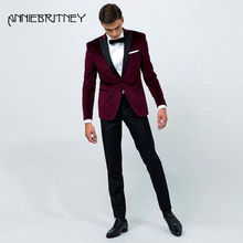 Ternos masculinos veludo vinho vermelho, blazer para baile de casamento, 2 peças, slim fit, smoking, masculino bonito 2024 - compre barato