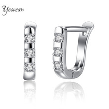 Yesucan New Fashion Silver plated Earrings U Shape Stud Earrings for Women White Cubic Zircon Earrings Best Friends Gift 2024 - buy cheap