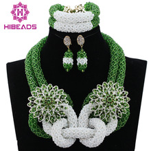 Conjunto de joyería nupcial verde grueso, conjunto de cuentas blancas de cristal indio, conjunto de joyería africana para boda, venta al por mayor, envío gratis, ab275 2024 - compra barato