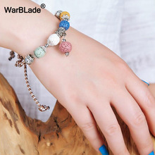 WarBLade-pulsera de cuentas de piedra de Lava Natural para mujer, brazalete de cuero de Lava de colores, pulsera con abalorios, regalo de joyería 2024 - compra barato