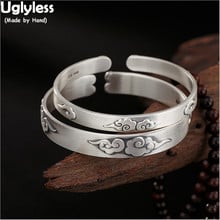 Uglyless 1 Piece Lovers Bangles Vintage Lucky Cloud Men Women Unisex Open Bangles Adjustable Solid 99.9 Silver Wide Bracelets 2024 - buy cheap