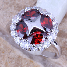 Anel de joia feminina banhado a prata za branca quadrada vermelha tamanho 6 / 7 / 8 / 9 r0413 2024 - compre barato
