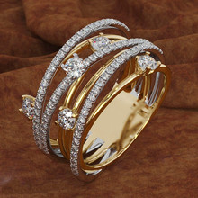 Anillo de piedra de circón de cristal para mujer, joya de lujo, anillo de Color dorado, promesa de amor, anillos de compromiso de boda 2024 - compra barato