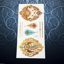 Tatuagem temporária florida de henna, flor feminina metálica plh15 para tatuagem, pena à prova d'água 2024 - compre barato