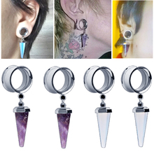 Bog-2 pares de cone de aço cirúrgico, fio interno de opala, pedra roxa, plugue túnel expansor, medidor de ouvido, joia de piercing corporal 2024 - compre barato