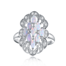 Opala de luxo única flor branca anel banhado a prata para mulheres anéis de dedo do presente de casamento fino jeweflly em estoque 2024 - compre barato