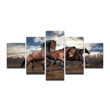 5 Piece Framed Three Brown Running Horse Modern Home Wall Decor Canvas Picture Art HD Print Painting On Canvas For Living Room 2024 - buy cheap