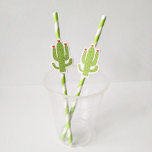 10pcs/lot Cactus Drinking Paper Straws Hawaiian Birthday Party Decor Summer Tropical Drink Supplies Cocktail Paper Straws 2024 - buy cheap