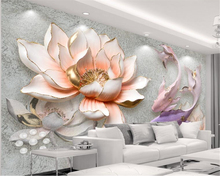 beibehang Custom wallpaper embossed lotus TV background wall painting home decor living room bedroom background 3d wallpaper 2024 - buy cheap