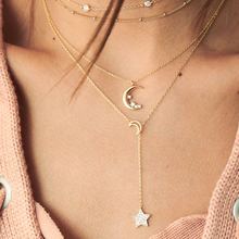 Женское многослойное ожерелье с Луной и пятиконечной звездой 2024 - купить недорого