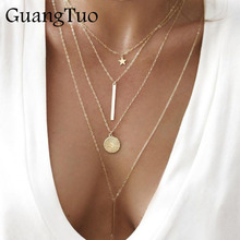 Женское винтажное многослойное ожерелье с подвеской NK152, золотистое металлическое ожерелье в этническом стиле с монетами, ожерелье в стиле бохо 2024 - купить недорого