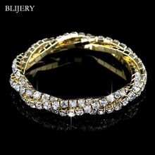 BLIJERY-Pulseras de novia de cristal elástico para mujer, brazaletes de color dorado con diamantes de imitación, accesorios de fiesta de boda 2024 - compra barato