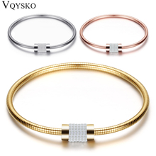 Pulsera de Zirconia cúbica clásica para mujer, brazalete de acero inoxidable, Color oro rosa/dorado/plateado, joyería de lujo 2024 - compra barato