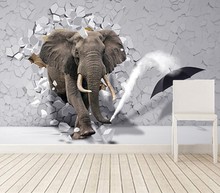 Personalizado 3d murais estourar através das paredes do elefante papel de parede, sala estar sofá tv crianças quarto 2024 - compre barato