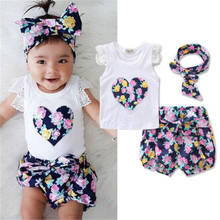 Newborn Kids Baby Girls Clothes Set Summer Outfits Girl Costume Children Clothing T-shirt Tops Denim Pants 3PCS Summer Set 2024 - buy cheap