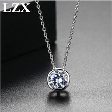 LZX New Necklaces White Gold Color Simply Round 1 carat Cubic Zirconia Solitaire Pendant Necklace for Women Fashion Jewelry 2024 - buy cheap