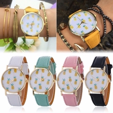 Women's Fashion Pineapple Pattern Leather Band Analog Quartz Wrist Watch 2024 - buy cheap