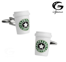 iGame Espresso Coffee Cup Cuff Links White Color Painting Brass Material Novelty Drinking Design Free Shipping 2024 - buy cheap