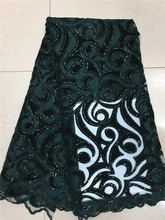 Tela de encaje de tul verde esmeralda con lentejuelas para vestido de fiesta, tela de alta calidad con encaje rojo, 5 yardas por lote, 2019 2024 - compra barato