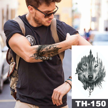Tatuagem adesiva temporária à prova d'água lobo na floresta arte corporal de homens selvagens flash 2024 - compre barato