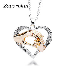 Mother Love Baby Child Rhinestone Big Hand Hold Little Hand Fashion Designer Heart Pendant Necklace Mom Birthday Gift Jewelry 2024 - buy cheap