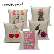 Cojines de lino decorativos para dormitorio, funda de almohada de lino de color rosa, de un dibujo lateral para sofá, envío directo 2024 - compra barato